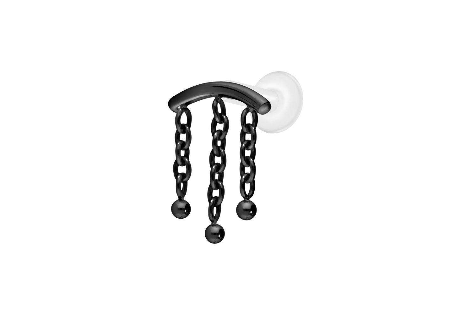 PTFE Labret Piercing mit Innengewinde + Titan-Aufsatz BOGEN + 3 KETTEN